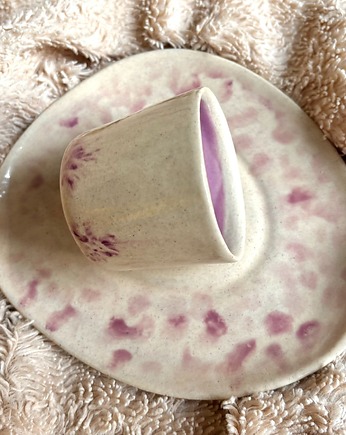 Ceramiczna czarka i talerzyk "Fiołki", MKEN