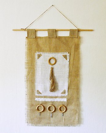Makata, dekoracja ścienna z tkaniny i drewna, wabi-sabi /2/, Galeriai