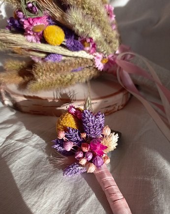 Butonierka z suszonych kwiatów ŁĄKA, OSOBY - Prezent dla męża