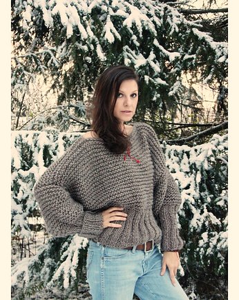 Brązowy sweter handmade moher z wełną, Mademoiselle Patrini