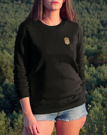 Bluza damska bez kaptura crewneck z naszywką AHOJ PRZYGODO czarna, Szwendam sie