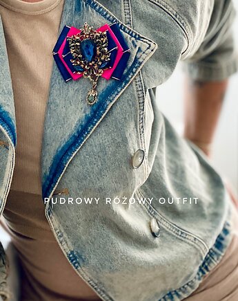 Brosza  z Ogromnym kryształem 1 szt NEW, Pudrowy Różowy