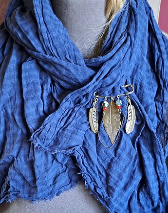 Broszka niezwykła na agrafce w modnym stylu Boho handmade z liściem lauru, Galeria Limart