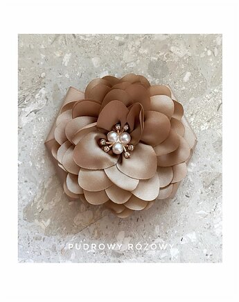 Kwiatowa Kolekcja z  kwiatem  3d i perełkami, Pudrowy Różowy
