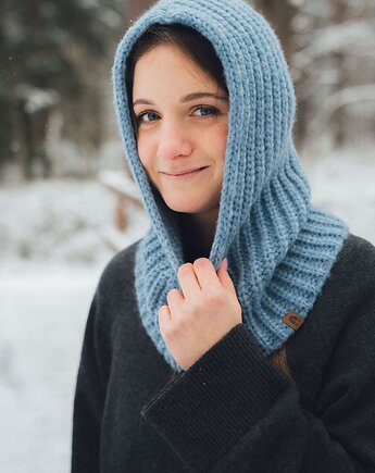 PUSZCZYK - Puchaty Kaptur Balaklava  Wełna Merino z Bawełna Baby Blue, KOPYTO