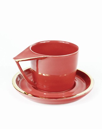 Filiżanka cappuccino, Koralowa, malowana złotem, MANOceramics