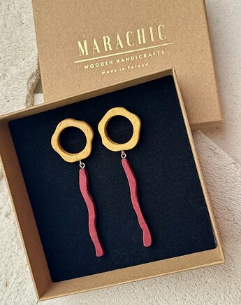 Długie kolczyki srebrne wiszące z drewna SAMARA, MARACHIC