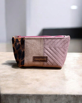 Welurowa patchworkowa kosmetyczka MIDI, raspberi