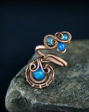 Regulowany pierścionek z agatami, Blue Pearl Art