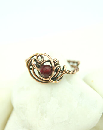 Rubin regulowany pierścionek z  miedzi, Blue Pearl Art