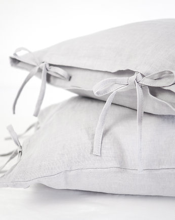 CUSTOM ORDER Lniana Poszewka Troczki LIGHT GRAY, so linen!