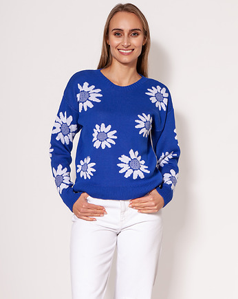 Sweter w kwiatki - SWE302 kobaltowy MKM, MKMswetry