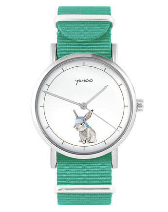 Zegarek -  Zajączek - turkusowy, nylonowy, yenoo