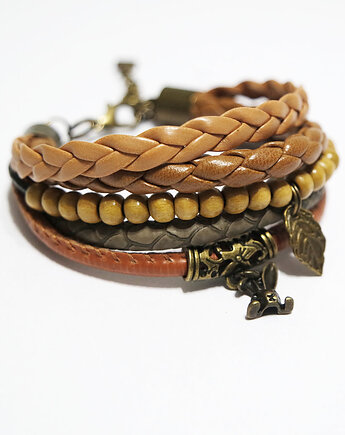 Bransoletka - Królik, koraliki drewniane - rzemienie, yenoo