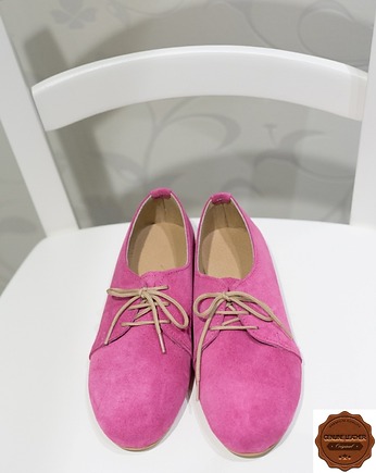 Zamszowe, skórzane buty damskie Oxford, AnemoneDream