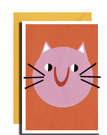 Kartka okolicznościowa różowy kot + koperta, MUKI design