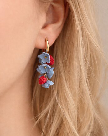 Kolczyki z truskawkami i niezapominajkami. Handmade, MariaPolymer