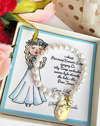 Bransoletka z pereł, prezent KOMUNIA, komunijna pamiątka, Anemon Atelier