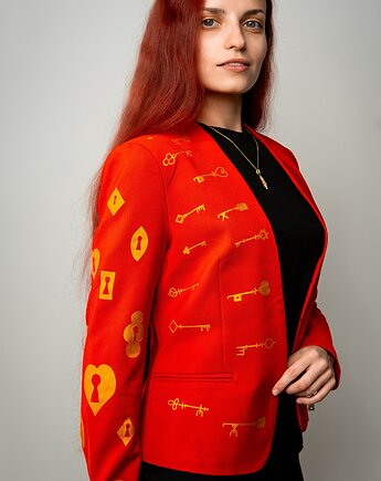 Czerwona marynarka ręcznie malowana CUSTOM / złote klucze, carrey_art_studio