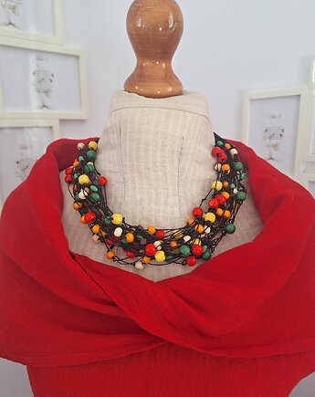 Naszyjnik lniany z kolorowym drewnem.Energetyczny, cynamonn