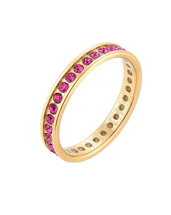 Złota obrączka z różowymi kryształami Preciosa, OSOBY - Prezent dla mamy na urodziny