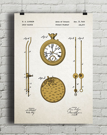 Zegarek - patent - plakat vintage, minimalmill