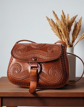 Torebka skórzana ręcznie robiona góralska Abril wzory zakopane, SempreArte