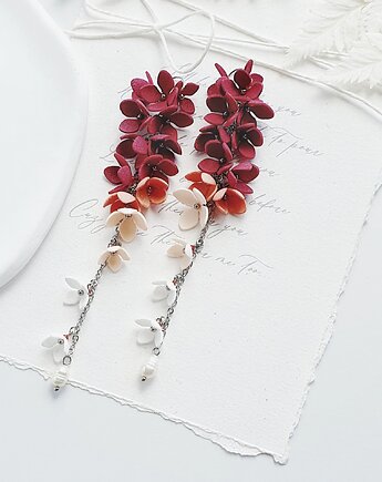 Srebrne kolczyki ślubne z kwiatami bzu - LILA bordowe, PiLLow Design