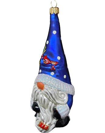 Szklana Bombka Ręcznie Malowana Granatowy Skrzat w Grochy, STARGLASS