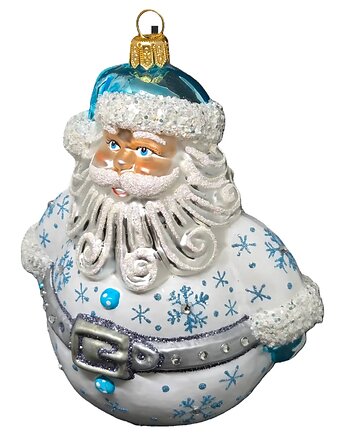 Szklana bombka ręcznie malowana Mikołaj kula biało niebieski, STARGLASS
