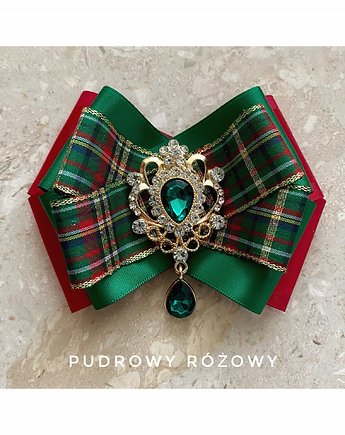 Świąteczna Brosza z zielonym kryształkiem    Mikołajki Święta, Pudrowy Różowy