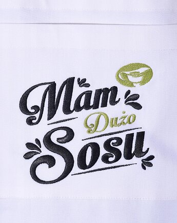 Fartuch Kuchenny bawełniany beżowy haftowany Mam dużo sosu EXTRA PREZENT, Wyszywane