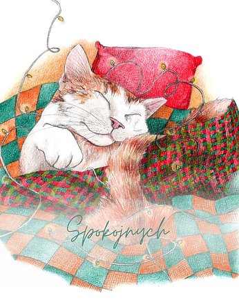 Kartka świąteczna z kotkiem - "Spokojnych", Babcia w tramwaju