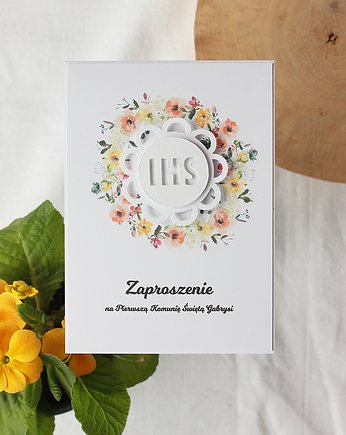 Zaproszenia z waniliowo-brzoskwiniowym wiankiem, papierkarnia