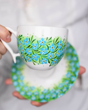 Filiżanka Ręcznie Malowana Ceramiczna Niezapominajki, Ceramika Ciepliki
