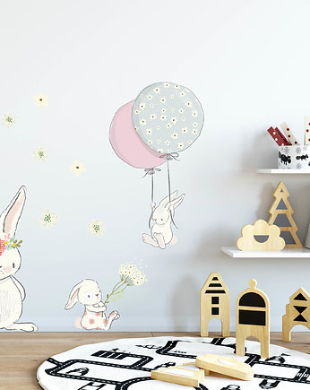 Naklejki ścienne Króliki, kwiaty i balony, Make My Wall 