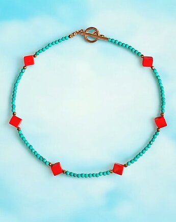 UNIKATOWY naszyjnik SUMMER COLLECTION magnezyt,koral pomarańczowy, kaktusia