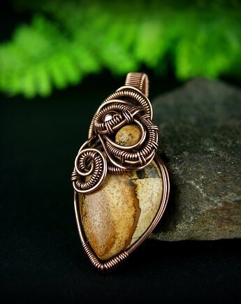 Jaspis krajobrazowy wisiorek wire wrapping, Blue Pearl Art