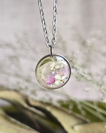 Wieczne kwiaty różowe srebrny wisiorek prawdziwe kwiaty naszyjnik, zkwiatem