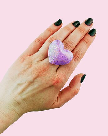 Pierścionek GIGA HEART brokatowy fiolet, Cuksy Jewellery