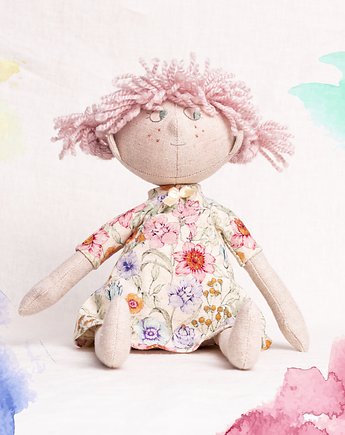 Lalka Julka Lniana lalka w kwiecistej sukience, OSOBY - Prezent dla dziewczynki