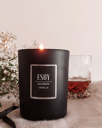 ŚWIECA SOJOWA BOURBON VANILLA 200 ml -ciepło i przytulność / czarne wieczko, ESOY