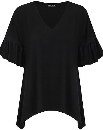T-shirt z falbanami, Col Claudine