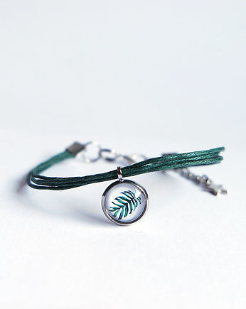 Bransoletka - Liść, monstera - sznurki, zielona, yenoo