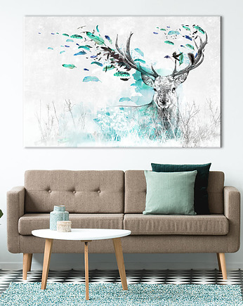 Obraz do salonu -Jeleń z piórkami 120x80, LUdesign gallery