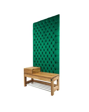 Ławka z Panelem Ściennym Pikowanym  Siedzisko Drewno Lite LPPK-18, EMRA WOOD DESIGN
