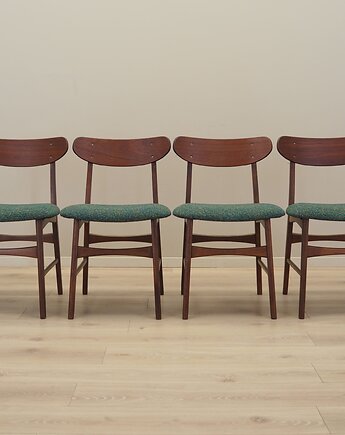Komplet czterech krzeseł tekowych, duński design, lata 70, produkcja: Dania, Przetwory design
