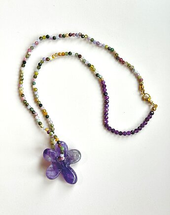 Naszyjnik z kwiatem z kamienia ametyst i turmalin, Konevka store