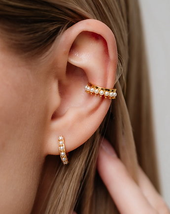 Złota nausznica ozdobiona perłami - srebro 925 pozłacane, Coccola JEWELLERY