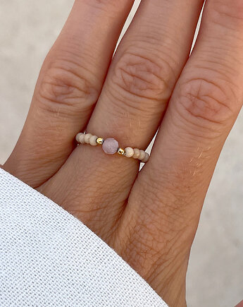 Pierścionek elastyczny - Jaspis Beżowy, Kunzyt, Bring Biżuteria